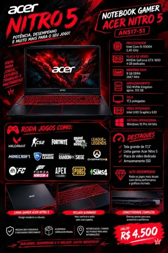 notebook gamer acer nitro 5