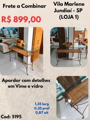 Aparador Com detalhes em vime com vidro