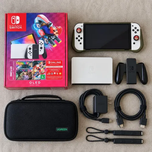 Nintendo Swith Oled Branco desbloqueado + acessórios 