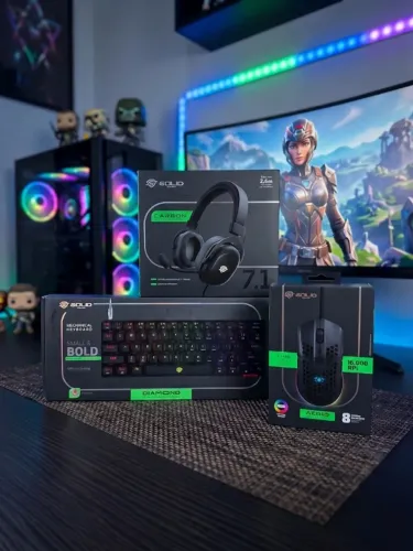 Kit Gamer Completo Solid Gear: Teclado Mec. 60% + Mouse Honeycomb + Headset 7.1 (LACRADOS)