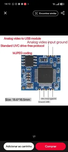 Módulo Conversor de Vídeo Analógico CVBS para Digital USB (UVC) - RER-C2U