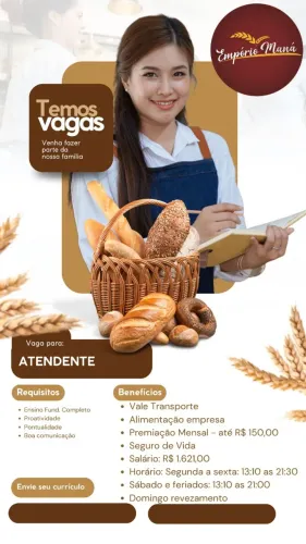 Padaria - Atendente - Tarde - Sudoeste