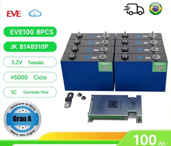 Kit Bateria lítio LiFePO4 100A 24v Kingbo + bms JK novos