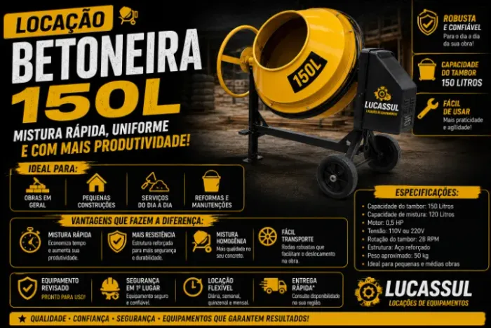 Aluguel Betoneira 150 Litros para Obras e Reformas