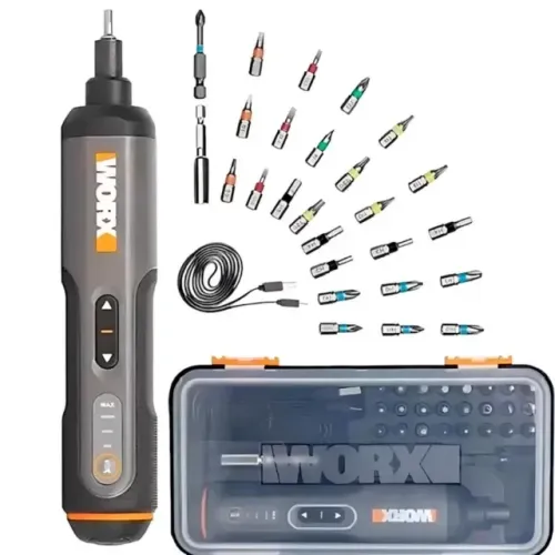 Parafusadeira WORX à Bateria 4,0V com Led e Kit Bits WX240 Lacrada
