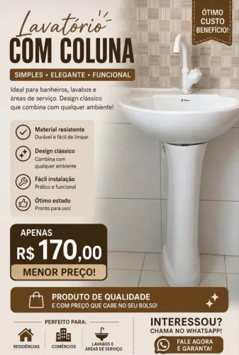 Lavatório pia com coluna