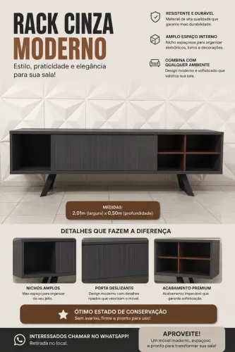 Rack para TV Cinza Moderno 2,01m - Excelente Estado