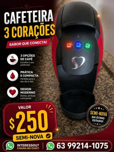 Cafeteira 3 corações semi-nova