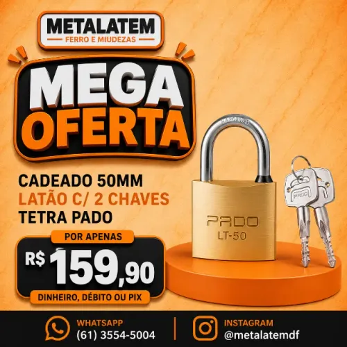 Cadeado Pado Latão 50 mm com 2 Chaves Tetra