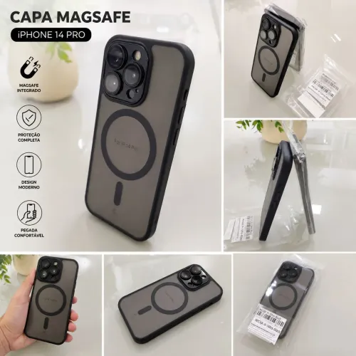 Capa MagSafe iPhone 14 Pro Preta Fume Magnética (Premium)
