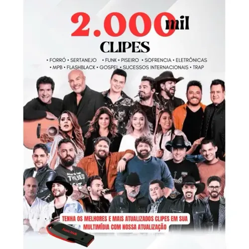 Pendrive 32gb As mais tocadas 2000clipes Mp4 usb 2026