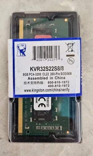 Memória RAM Kingston KVR32S22S8/8 - 8GB - DDR4 - 3200MHz - Notebook<br>Valor R$ 490,00