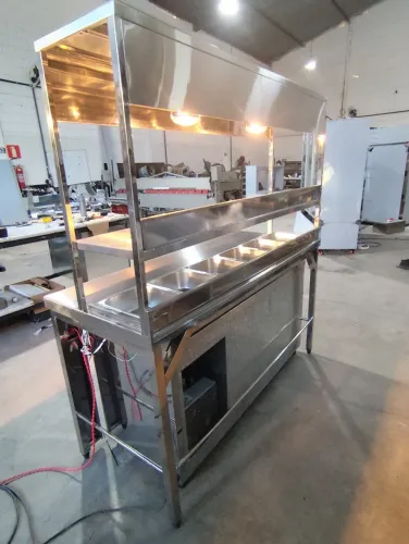 Balcão inox c/ 2 condimentadoras 1950×650×900 mm 3 portas 
