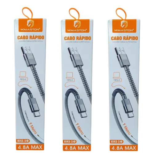 Kit 3 Cabo Carregador Usb Tipo C 4.8A Para Carregador De Carga Rápida