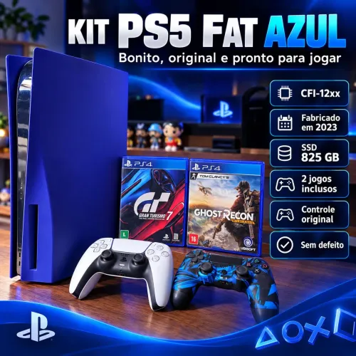 PLAYSTATION 5 FAT AZUL | FABRICADO EM 2023 | COMPLETO E FUNCIONANDO PERFEITAMENTE!
