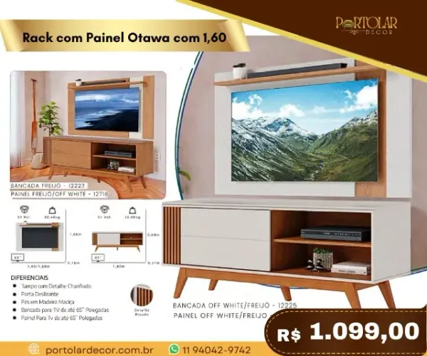 Rack com Painel Otawa 1,60, a pronta entrega 