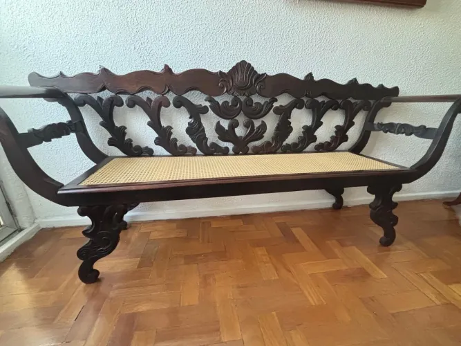 Namoradeira / canapé em jacarandá e palhinha