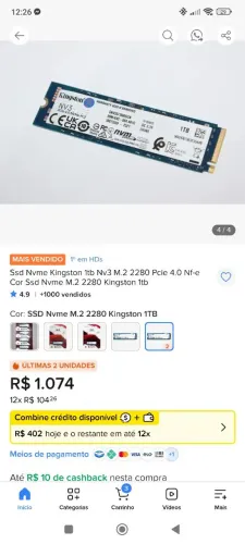 SSD NVME KINGSTON NV3 1TB