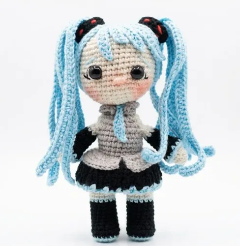 Boneca Hatsune Miku Amigurumi - Crochê Premium
