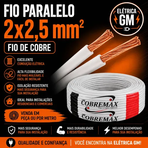 Fio paralelo 2x2,5 mm rolo com 100 metros cobremax
