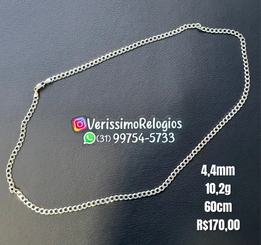 Cordão Corrente Masculina Prata 925 Grumet Escama 4,4mm 60cm