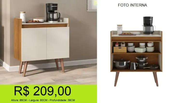 Aparador com pés palito Design retro - Parcelamos sem juros