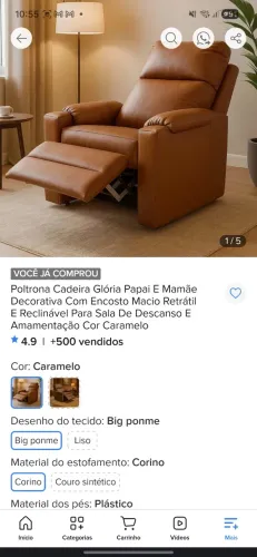Poltrona de descanso ou amamentação corino marrom NOVA