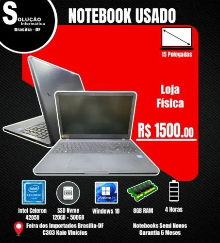 Notebook Samsung Intel Celeron 4205U  8GB RAM SSD Nvme 120GB + 500GB HDD Windows 10 15* Po