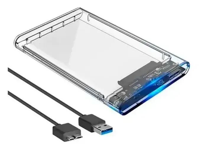 Case Externa para SSD HD SATA 2.5 transparente com USB 3.0 com cabo destacável