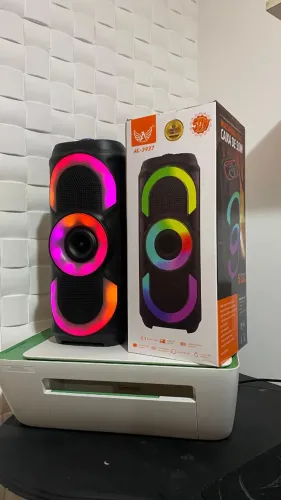 CAIXA DE SOM BLUETOOTH 50W PEN DRIVE RÁDIO FM 2 ALTO FALANTES LED RGB 