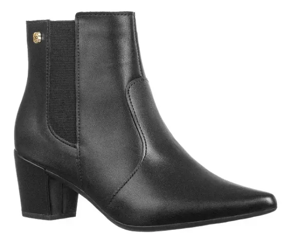 Bota Feminina Bico Fino Cano Curto Salto Grosso Calce Fácil