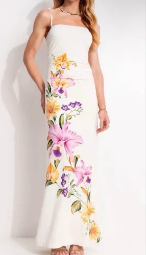 vestido longo farm orquidário off white m
