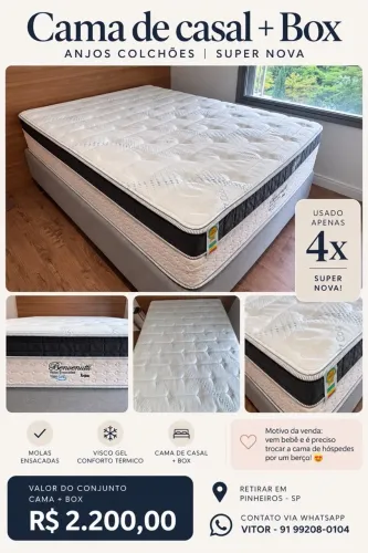 Cama Box Casal Anjos Super Nova + Colchão Molas Ensacadas - 4 Meses de Uso
