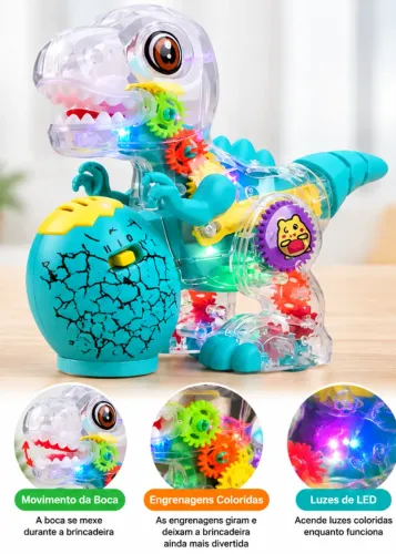 Dinossauro Infantil Interativo com Luzes LED e Engrenagens