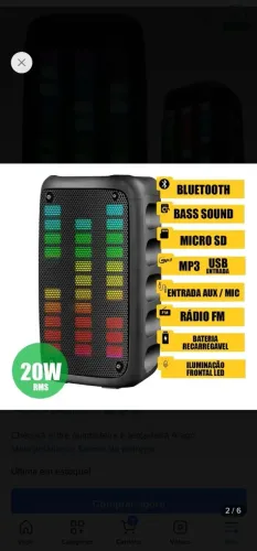 Caixa De Som Bluetooth 20w - Grasep D-3209