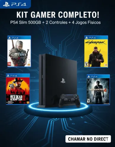 PlayStation 4 Slim com 2 Controles + 4 Jogos - Ótimo Estado