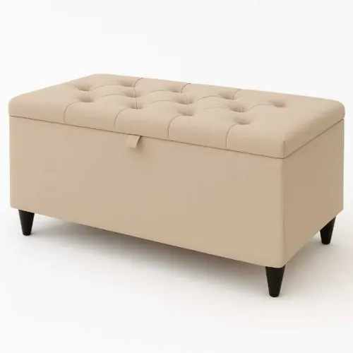 Baú Organizador Puff Estofado 90x40x42cm Multiuso com Tampa Desenhada para Sala, Quarto e 