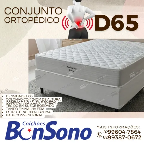 Cama casal ortopédica d65 bonsono base e colchão 100% espuma 