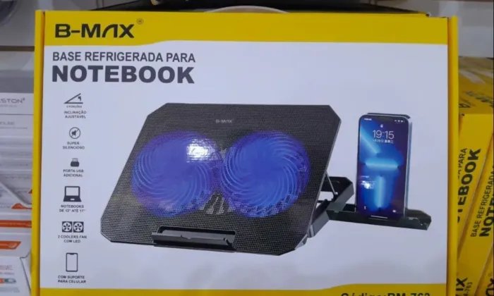 Base refrigeradora para notebook com suporte para celular