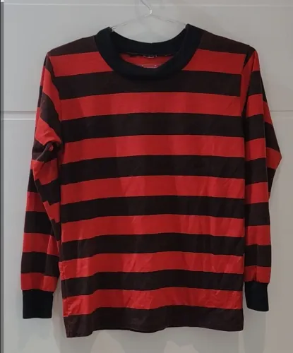 Camiseta manga longa listrada vermelho e preto fantasia cosplay freddy krueger flamengo 