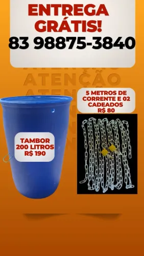 Tambor par lixo 200 litros com entrega grátis