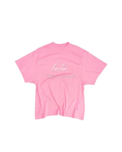 camiseta oversize balenciaga bebe rhinestone em rosa