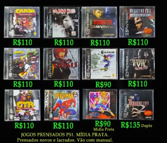 Jogos Prensados PS1. Silent Hill, Dino Crisis, Resident Evil 2, Parasite Eve, Captain Comm