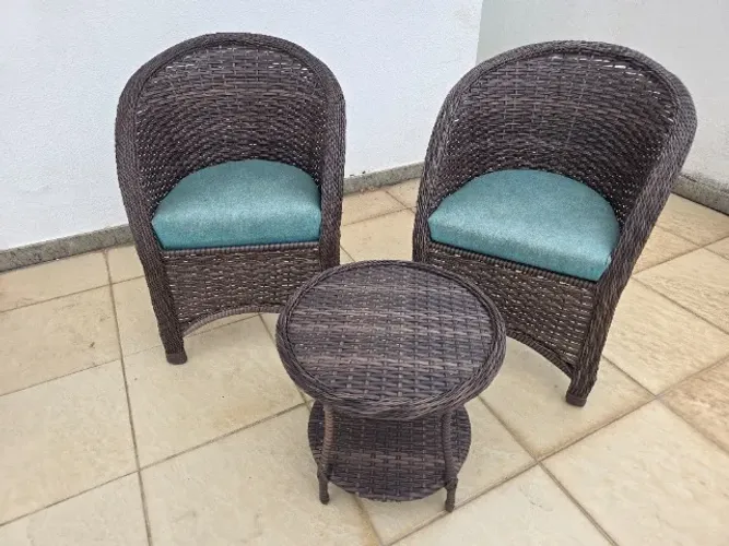 Kit 2 Poltrona Mesinha Jardim Varanda Fibra Sintética Verde