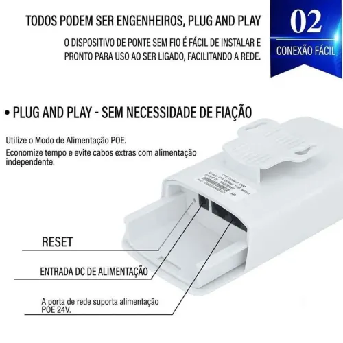 Kit Par CPE Ponte Sem Fio Extensor Wi-Fi 1km 300Mbps Outdoor Para Câmeras Sítio Galpão