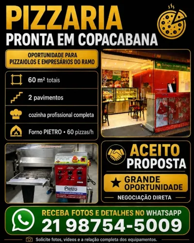 ? Pizzaria completa e equipada em Copacabana - pronta para operar - 60 m²