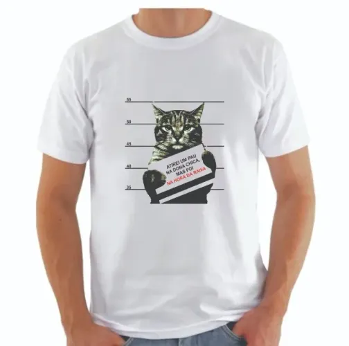 Camiseta Estampa Gato 100% Poliester (P/M/G)