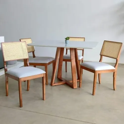 Mesa De Jantar Ratan 4 Cadeiras