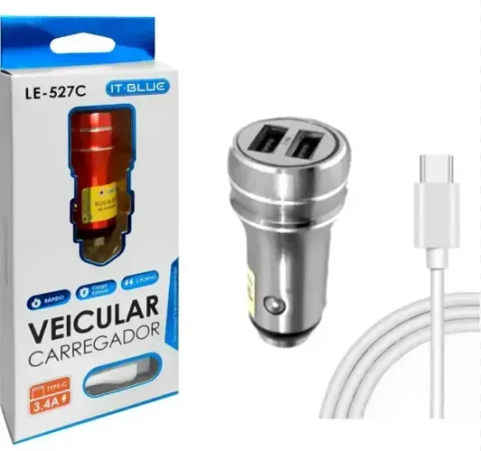 Carregador veicular Turbo + cabo Tipo C