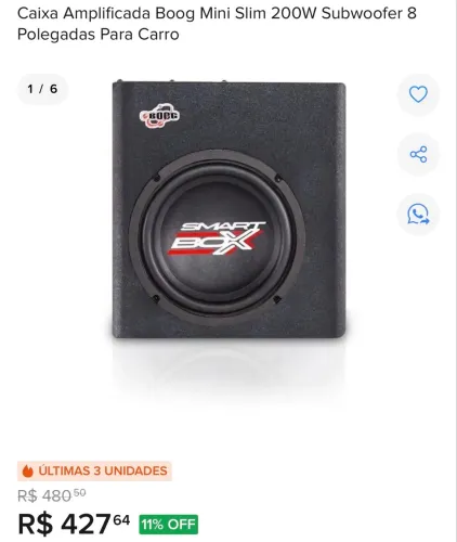 Caixa Amplificada Boog Mini Slim 200W Subwoofer 8 Polegadas Para Carro